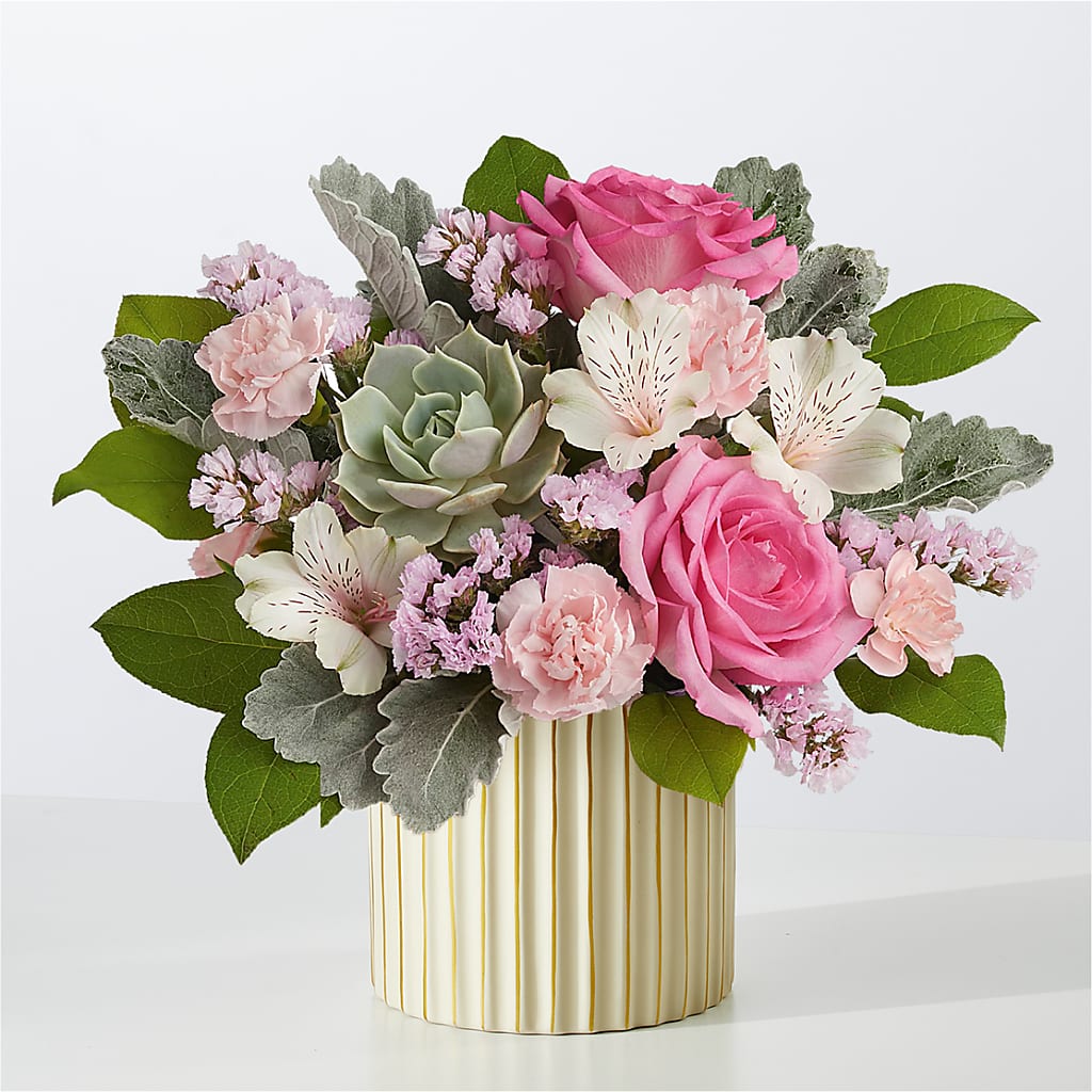 Dusty Rose Bouquet with Ivory Vase – St Lucie Flower Venue And Gifts, Fort Pierce FL